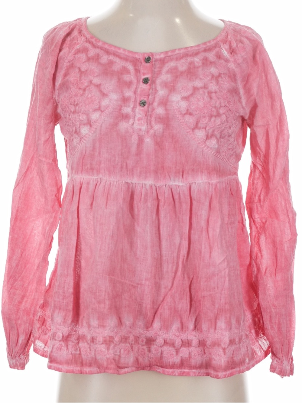 Vintage America Pink Embroidered Long-Sleeve Peasant Tunic